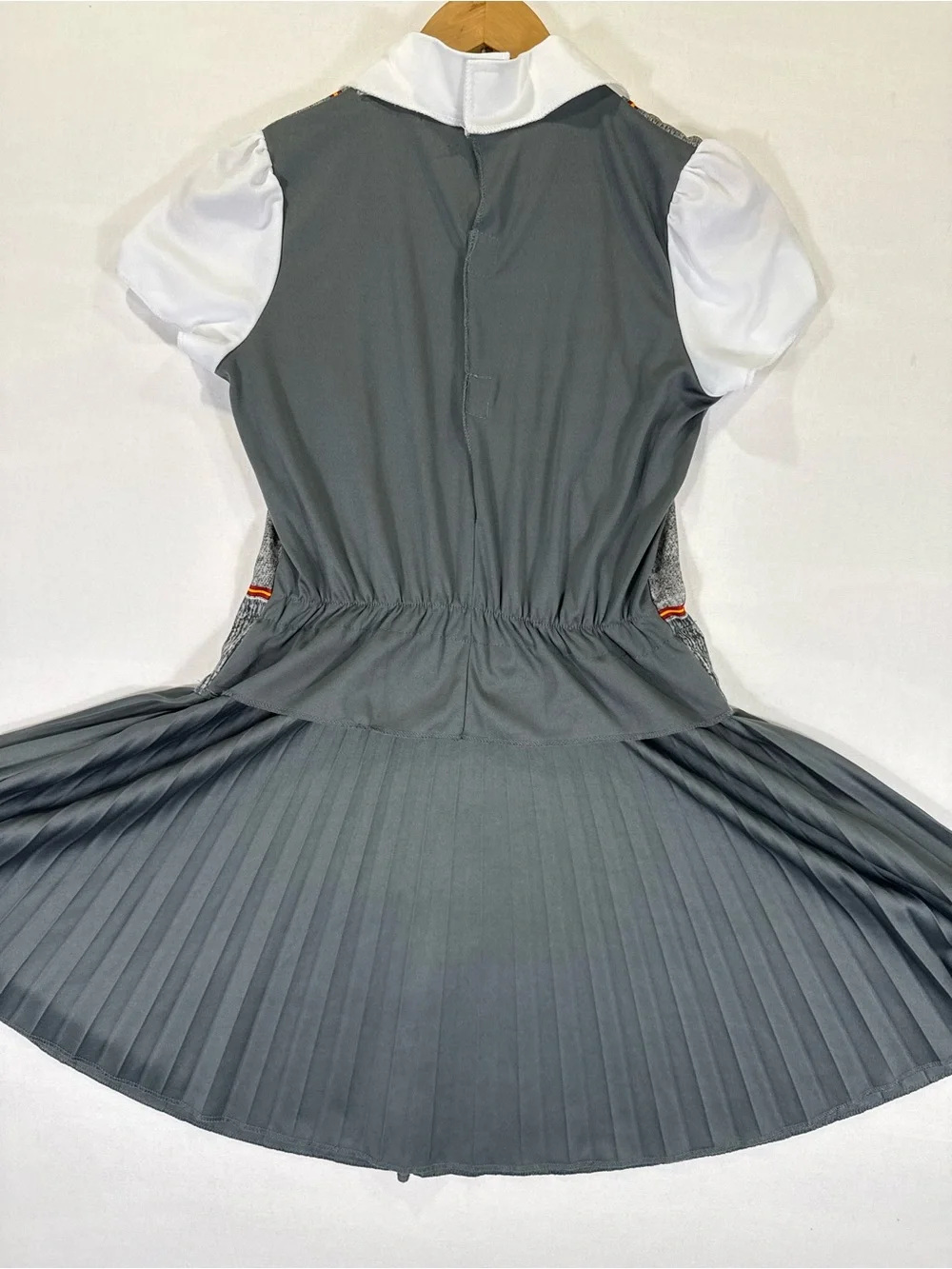 Grey School-Inspired Pleated Costume Dress with Red & Yellow Tie - Kids